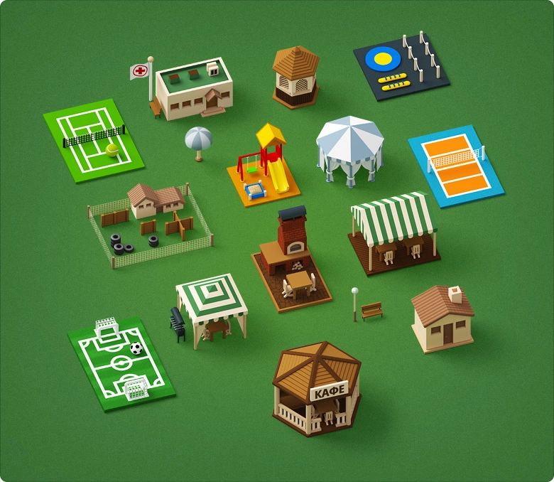 Разработанные 3D модели для интерактивной карты на сайт