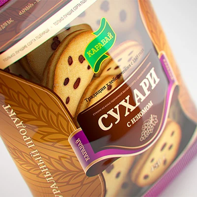Упаковка линейки сухарей для хлебной компании «Каравай»